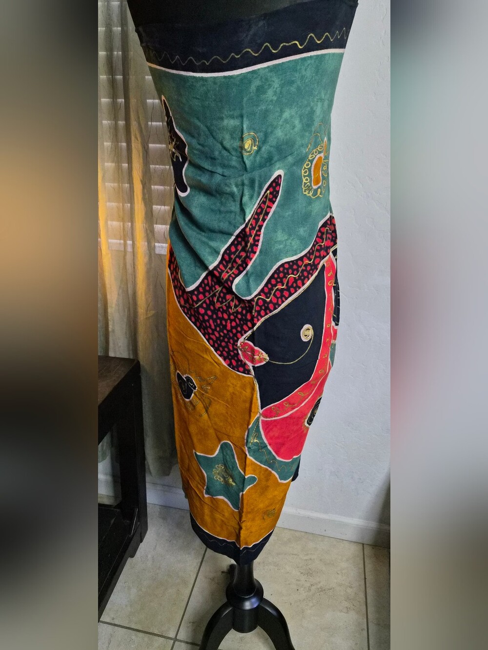 Vintage Koko Knot Abstract Fish Print Sarong Beach Cover Up Wrap One Size - Picture 4 of 10